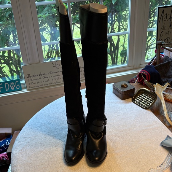 Marc Fisher Shoes - Marc Fisher 50/50 Suede Black Heeled Knee High Boots